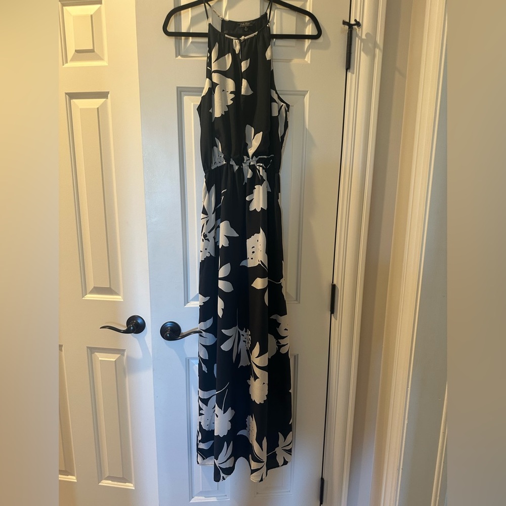 Navy and Cream Floral Silk Sleeveless Sundress